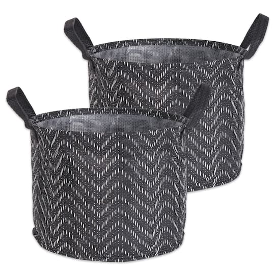 DII® Round Black & White Tribal Chevron PE-Coated Woven Paper Laundry Bin